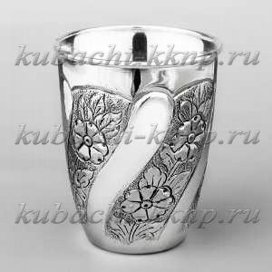 Оригинальный серебряный стакан с ромашками 925 пробы - СТ135